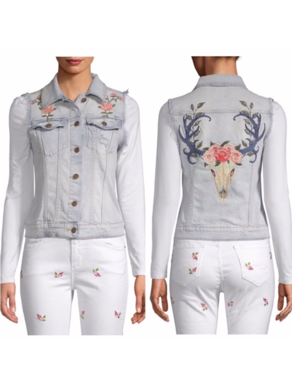 Driftwood Vega Embroidered Distressed Denim Vest L Sleeveless Jean Top